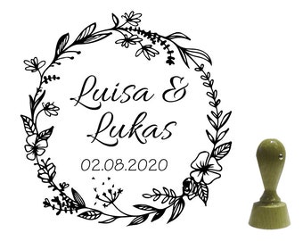 Stempel Hochzeit Name + Datum, rund 40 bis 100 mm, save the date - verschiedene Größen zur Wahl