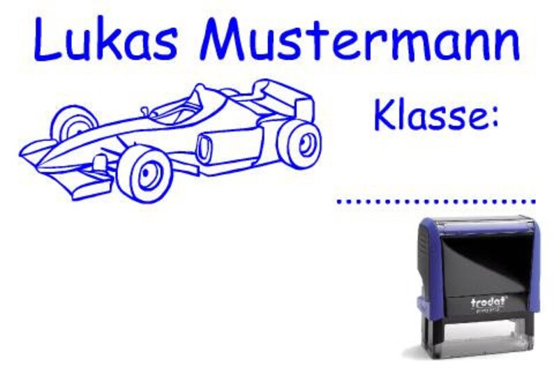 Schulstempel Stempel Rennwagen 58 x 22 mm Stempelautomat Name Klasse Kind Kinder Bild 1