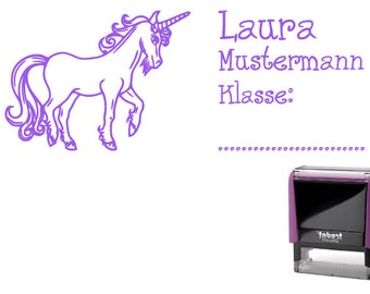 School stamp stamping unicorn 58 x 22 mm-Stamp machine name + class