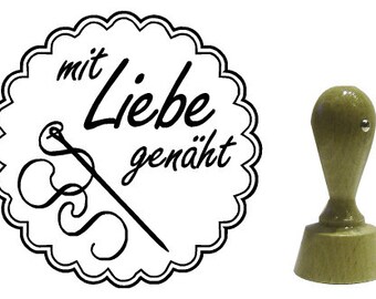 Stempel mit Liebe genäht 30mm Nadel Faden