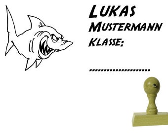 School stamp stamp shark 60 x 20 mm-wooden stamp name + class