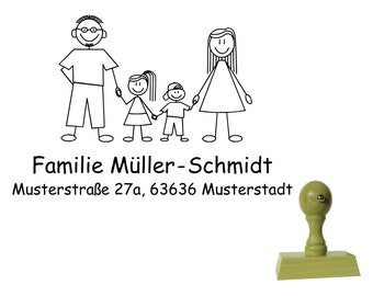 personalisierter Familienstempel "Strichmännchen Müller-Schmidt" rechteckig