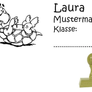Schulstempel Stempel Schildkröte 60x20mm - Holzstempel Name und Klasse