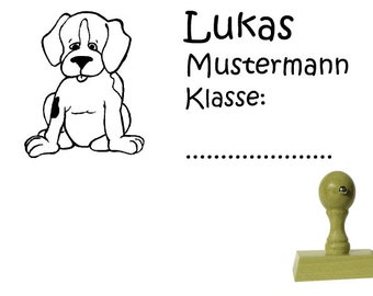 Schulstempel Stempel Hund 60x20mm - Holzstempel Name + Klasse