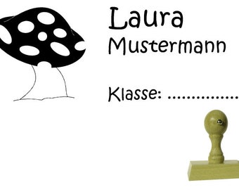 Schulstempel Stempel Pilz 60x20mm - Holzstempel Name + Klasse