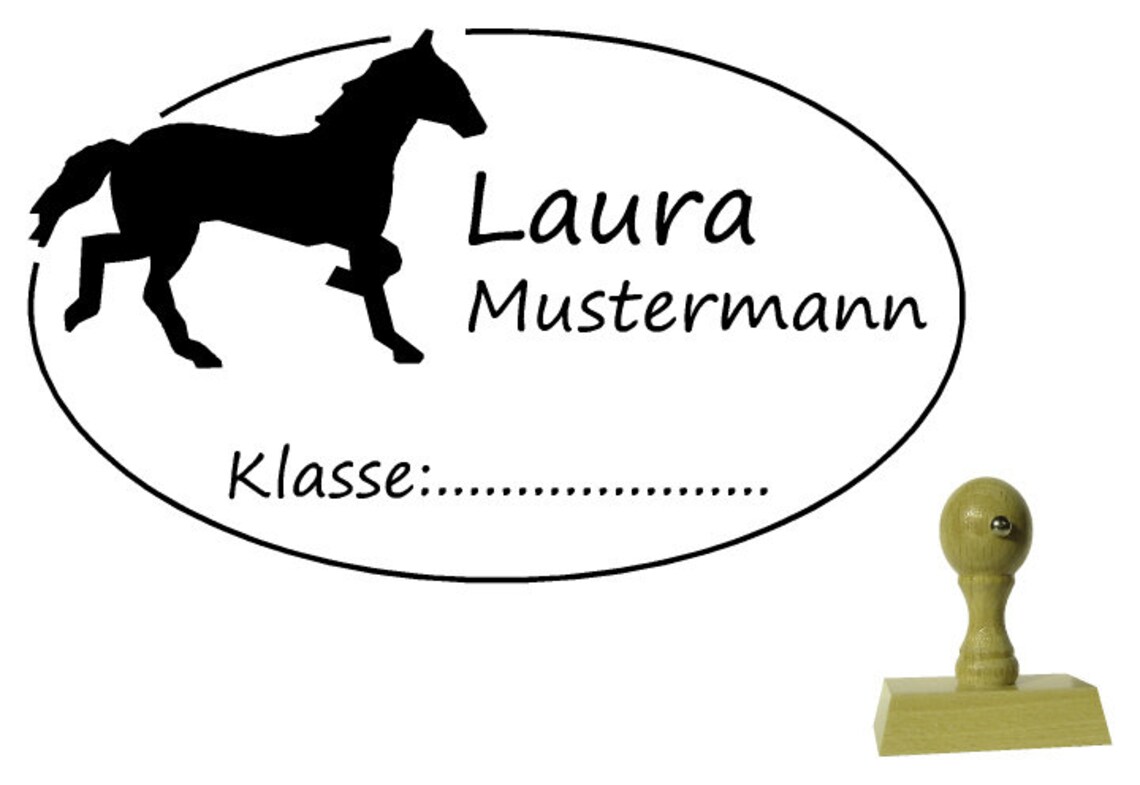 Schulstempel Stempel Pferd 50x30 mm - Holzstempel Name und Klasse - Etsy.de