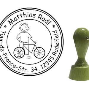personalisierter Stempel Figur wählbar "Strichmännchen Radler" rund