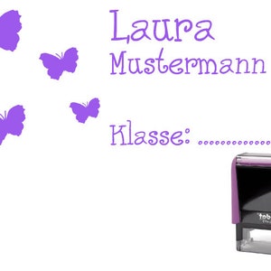 School stamp stamp butterfly 58 x 22 mm-Stamp vending machine name + class