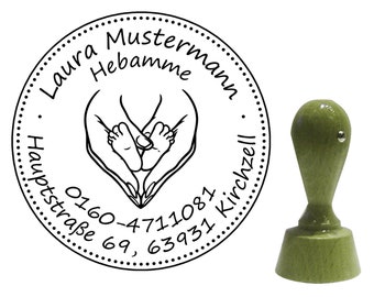 Address stamp "Midwife 2" round 40 mm company stamp wooden stamp