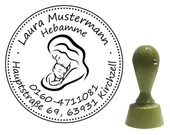 Address stamp "Hebamme 4" around 40 mm company stamp wooden stamp