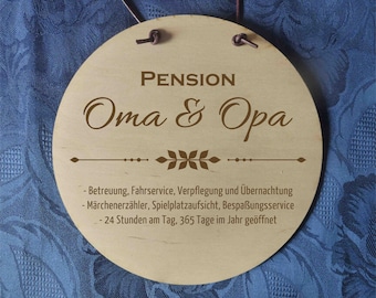 Wooden sign "Pension Grandma Grandpa"