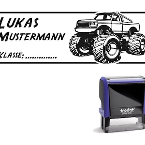 Schulstempel Stempel &quot;Monstertruck 1&quot;  70 x 25 mm - Stempelautomat Name + Klasse  Kind Kinder