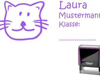 Schulstempel Stempel Katze 58 x 22 mm - Stempelautomat Name + Klasse