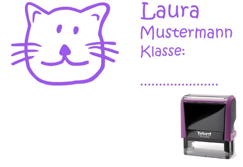 Schulstempel Stempel Katze 58 x 22 mm Stempelautomat Name Klasse Bild 1