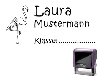 Schulstempel Stempel Flamingo "1"  58 x 22 mm - Stempelautomat Name + Klasse  Kind Kinder