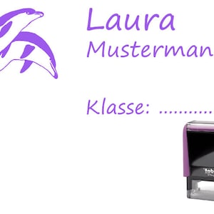 Schulstempel Stempel Delphine 58 x 22 mm - Stempelautomat Name + Klasse