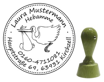 Address stamp "Midwife 1" round 40 mm company stamp wood stamp