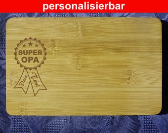personalisiertes Schneidebrett Motiv "Super Opa" + Name, Bambus, rechteckig, Gravur - auch für Oma, Mama, Papa, Tante ... möglich
