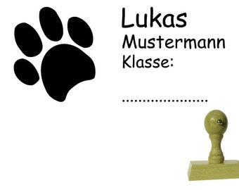 School stamp stamp paw 60 x 20 mm-wooden stamp name and class