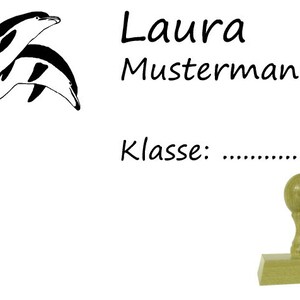 Schulstempel Stempel Delphine 60x20mm Holzstempel Name und Klasse Bild 1