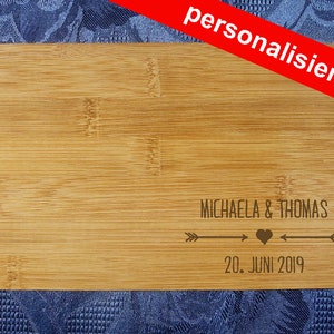 personalized cutting board motif "wedding" name + date, bamboo, rectangular, engraving