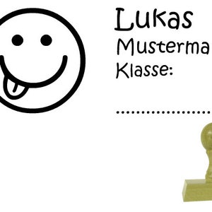 Schulstempel Stempel Smiley 60x20mm - Holzstempel Name + Klasse