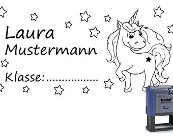 Adressstempel Stempel Einhorn Trodat 60x30 mm - Stempelautomat Name + Klasse