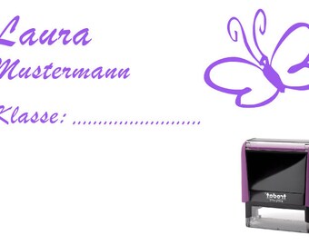 Schulstempel Stempel Schmetterling 58 x 22 mm - Stempelautomat Name + Klasse  Kind Kinder