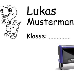 Schulstempel Stempel &quot;Dino 2&quot;  58 x 22 mm - Stempelautomat Name + Klasse  Kind Kinder Dinosaurier