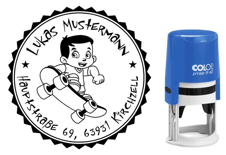 Adressstempel Stempel Skater 40mm Bild 1