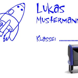 Schulstempel Stempel Rakete 58 x 22 mm - Stempelautomat Name + Klasse   Kind Kinder Weltraum