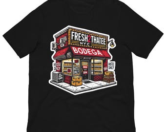 Camiseta Fresh2thatee NYC Bodega – Camiseta con la cultura de delicatessen neoyorquina de los 90 – Camiseta de la tienda Chopped Cheese Corner – Me encanta el estilo urbano de Nueva York