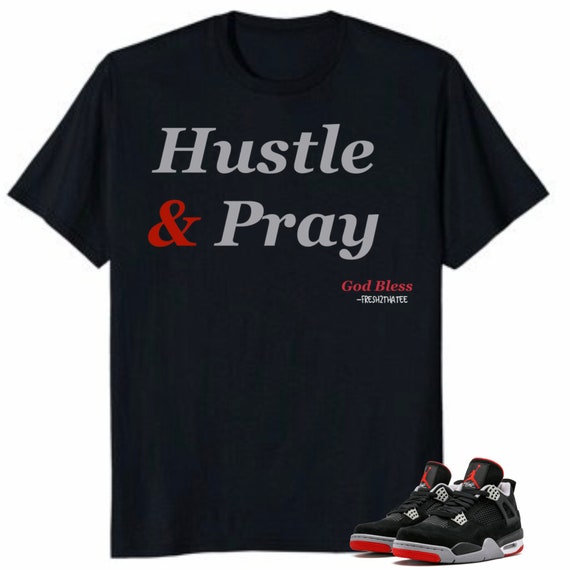 T SHIRT LONG SLEEVE TO MATCH JORDAN 4 RETRO SNEAKERS BRED IV GREATNESS BLACK