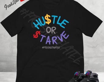 Camiseta Hustle or Starve / Jordan 8 Aqua Match / Camiseta de estilo streetwear con zapatillas / Camiseta Grind Mode / Camiseta Aqua Purple Yellow a juego con zapatillas
