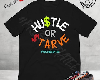 Camiseta Max 95 Greedy a juego, camiseta para combinar con zapatillas, camiseta de estilo urbano neón, camiseta con estampado Hustle, camiseta de estilo urbano para amantes de las zapatillas.
