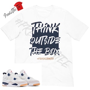 Maglietta Think Outside The Box realizzata per abbinarsi alla maglietta da ginnastica Jordan 4 Navy