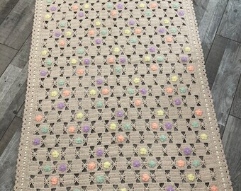 Hand Crochet and Embroidered Flowered Throw