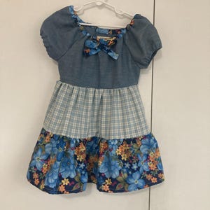 Girls Denim and Floral Peasant Dress