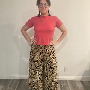 Gathered Maxi  Ruffle Pants in Leopard Print