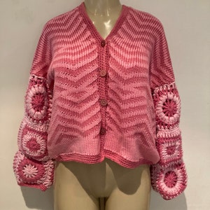 Rose Zigzag Granny Square Sleeve Cardigan
