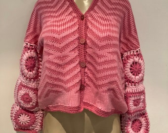 Rose Zigzag Granny Square Sleeve Cardigan