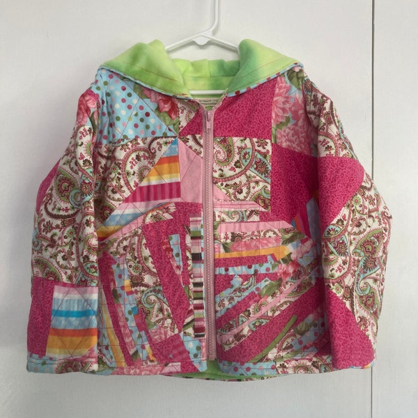 Girls Patchwork Hoodie Jacket in Pinks