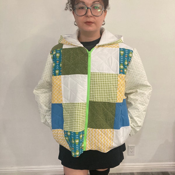 Quilted Patchwork Hooded Jacket