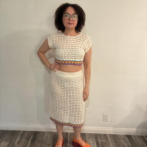 Hand Crochet Lace Crop and Skirt Set