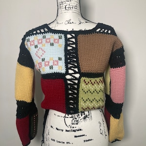Crochet and embroidered cropped sweater