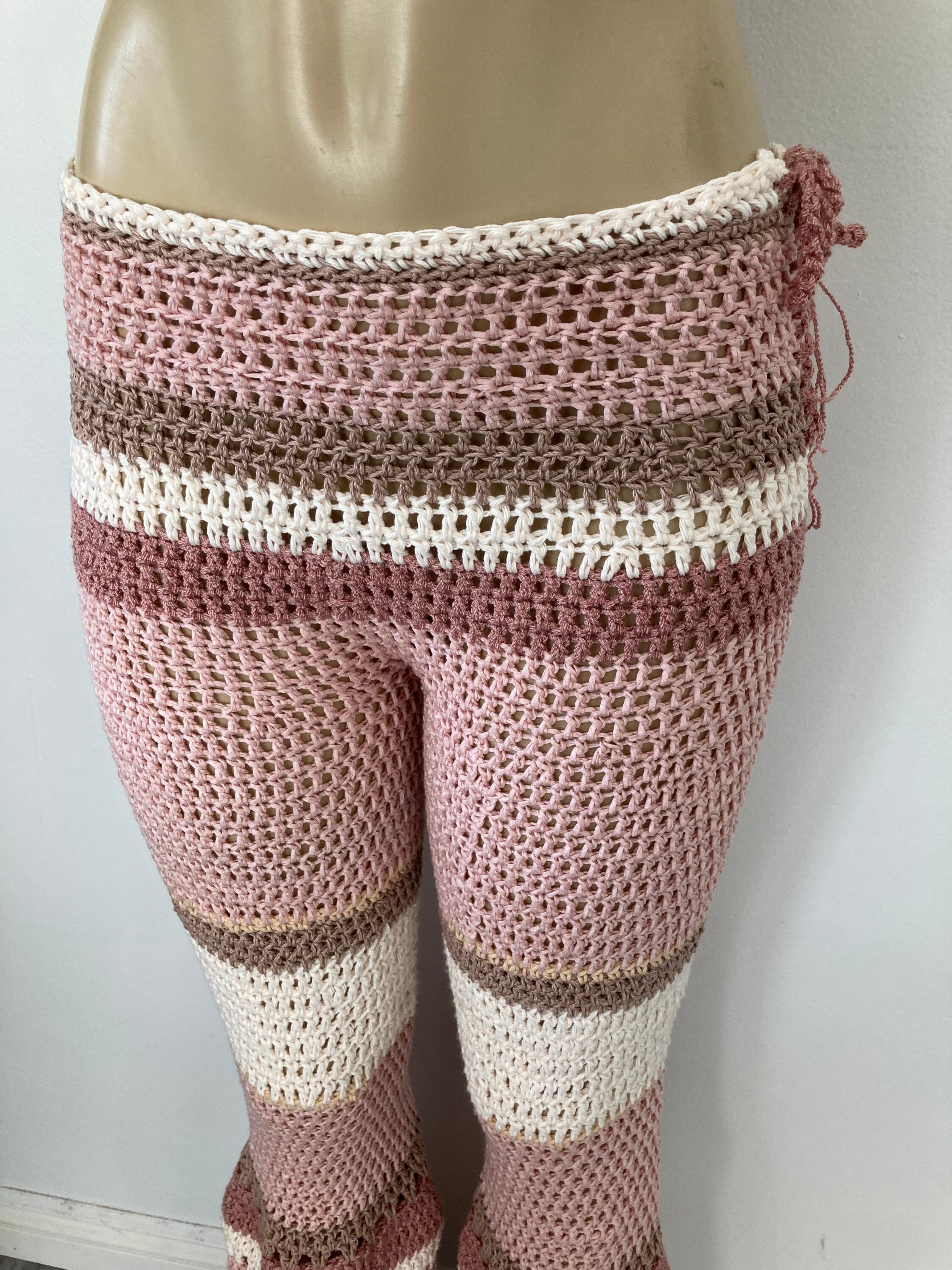 tan crochet pants
