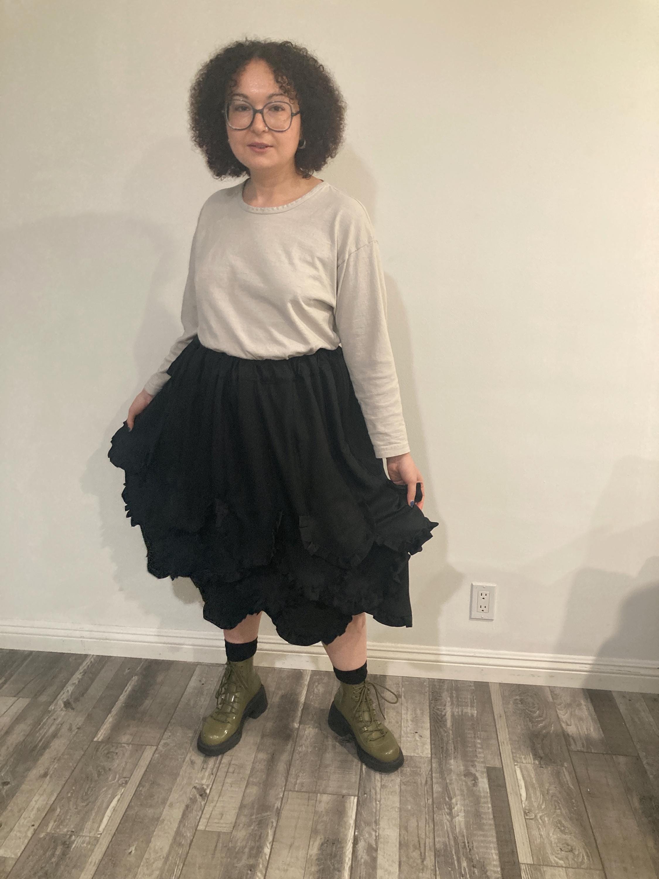 Black Scalloped Ruffle Skirt
