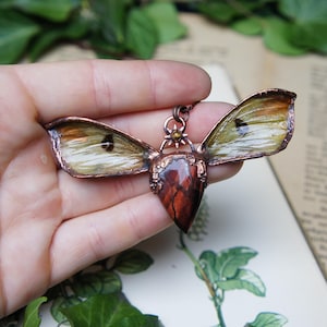 Necklace with butterfly wings and tiger eye - Electroforming, Boho & Hippie, Festival, Fairy, Elven, Witch Jewelry - Fairycore, Cottagecore