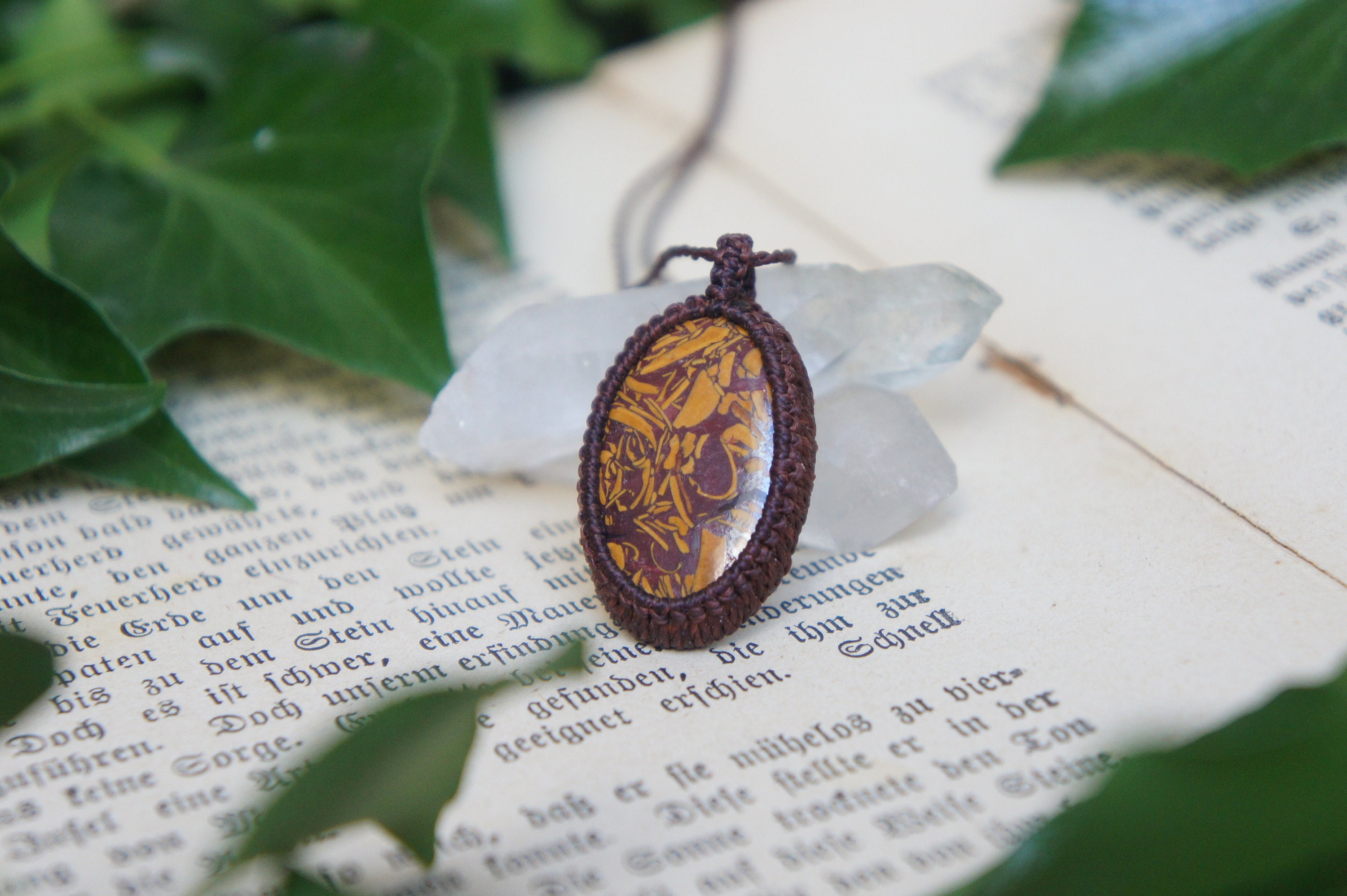 Brown Macrame Necklace With Jasper, Boho & Hippie, Festival