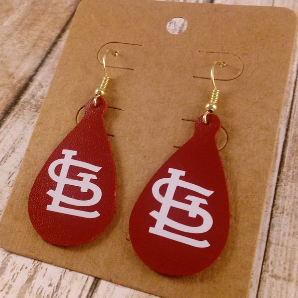 St. Louis Cardinals Leather Teardrop Earrings, Cardinals Earrings, St. Louis Earrings, Leather Teardrops, Women's Earrings, Red Leather